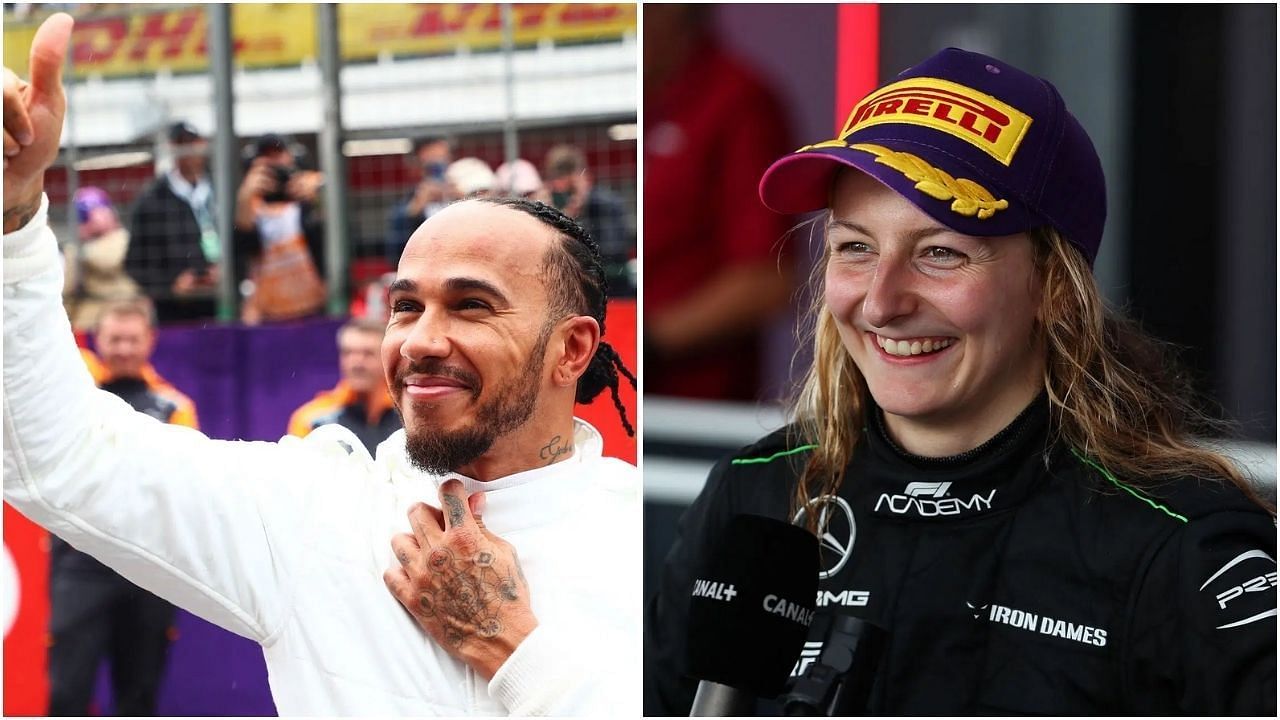 Lewis Hamilton reacts to Mercedes prodigy Doriane Pin