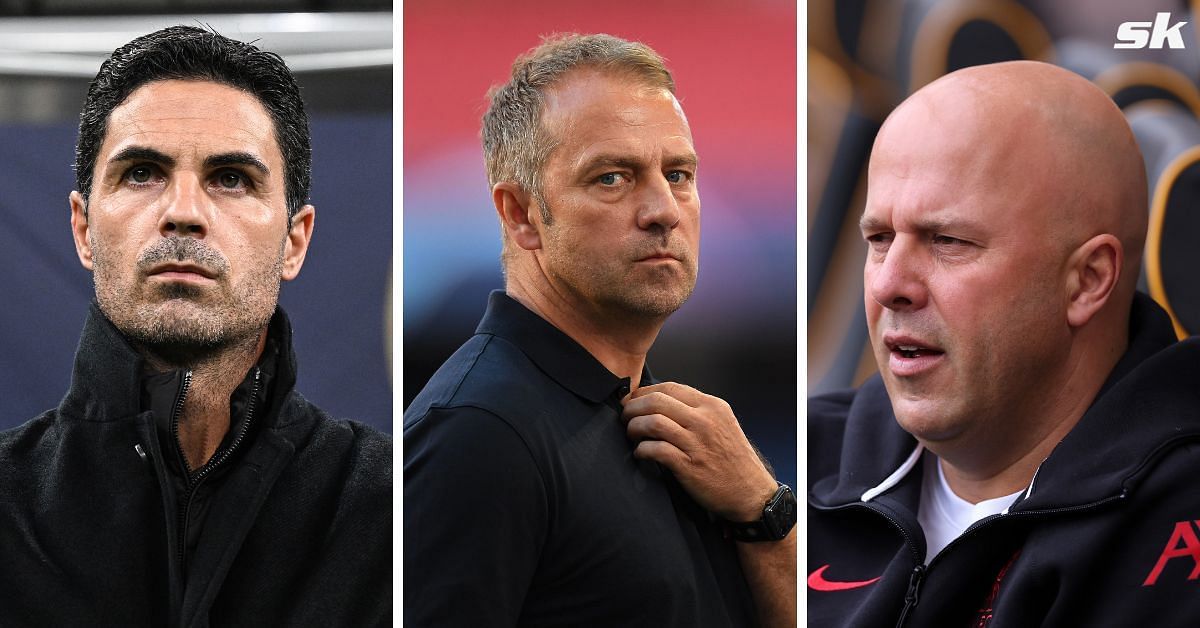 (L-R): Mikel Arteta, Hansi Flick, and Arne Slot