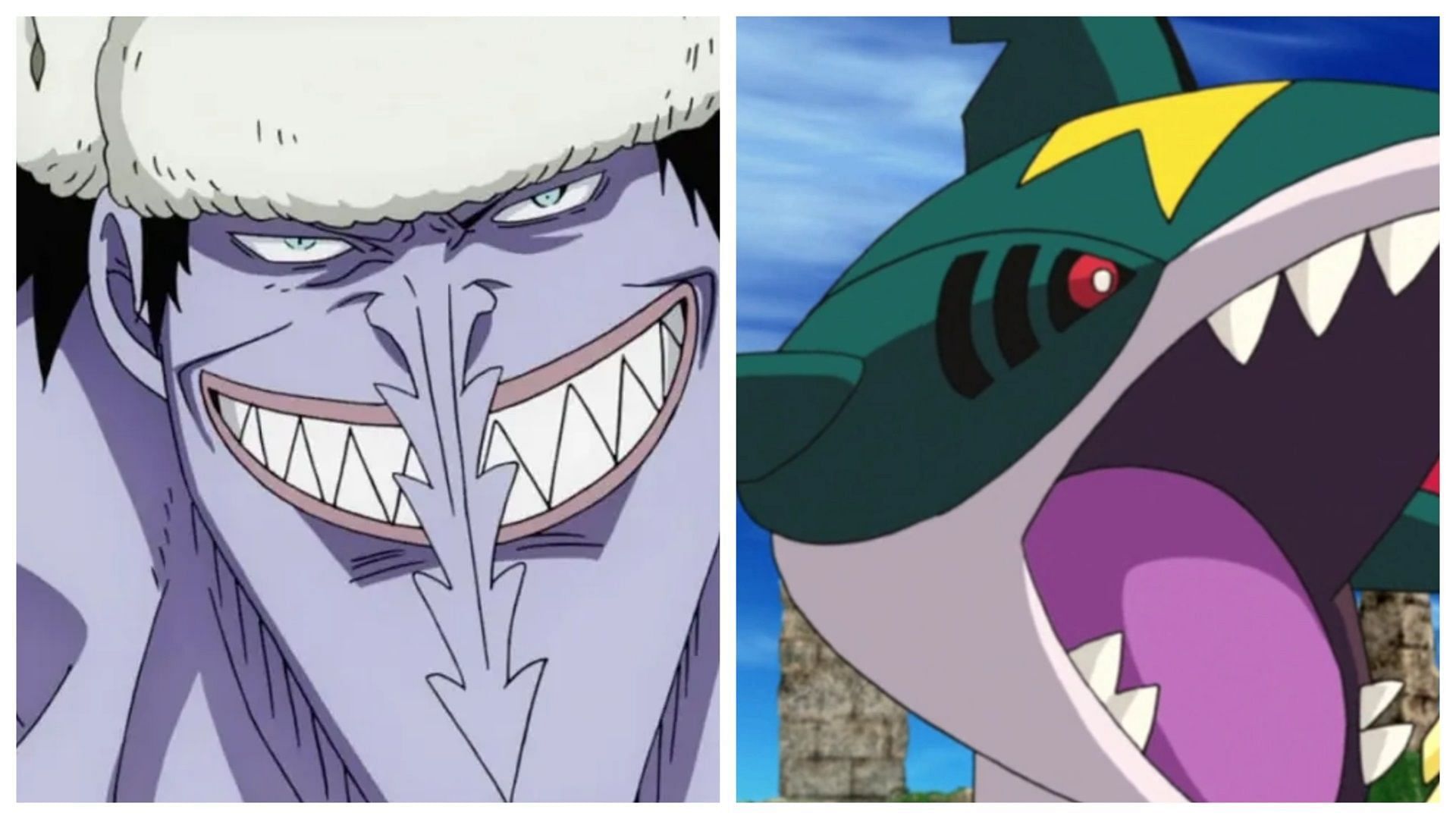 Arlong in One Piece and Sharpedo in Pok&eacute;mon (Image via Toei Animation/The Pok&eacute;mon Company)