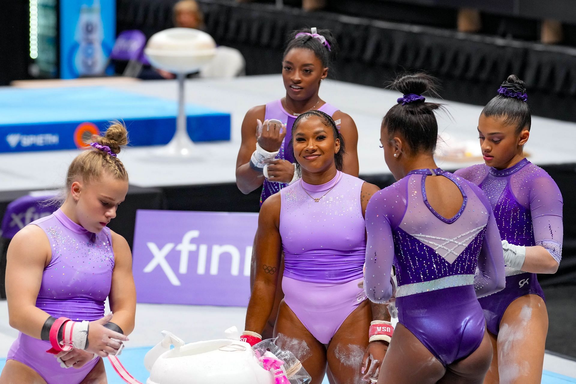 Team World Champions Centre during warm ups at SAP Center on August 25, 2023 in San Jose, California. (Photo by Melinda Meijer/ISI Photos/Getty Images)