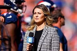 Amanda Balionis flaunts her fancy white-brown outfit for the Tennessee Titans vs Houston Texans NFL match