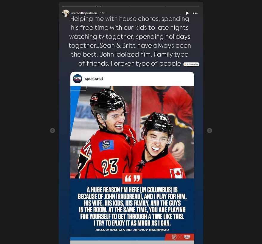 Johnny Gaudreau&#039;s wife Meredith shared on IG story