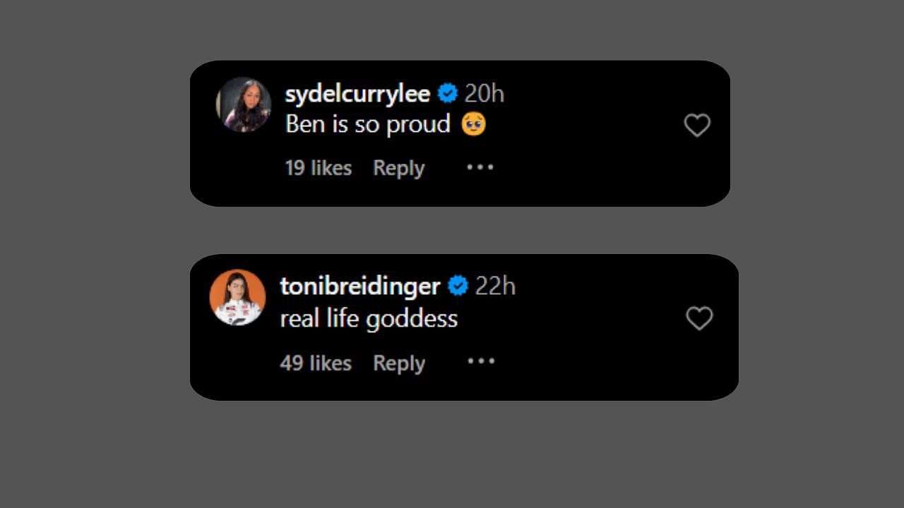 Sydell Curry and Toni Bredinger comment on Cameron Brink&#039;s reel. (Credits: @cameronbrink22/Instagram)