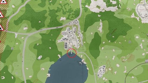 Location of the dock on Woods (Image via Battlestate Games II Map Genie)