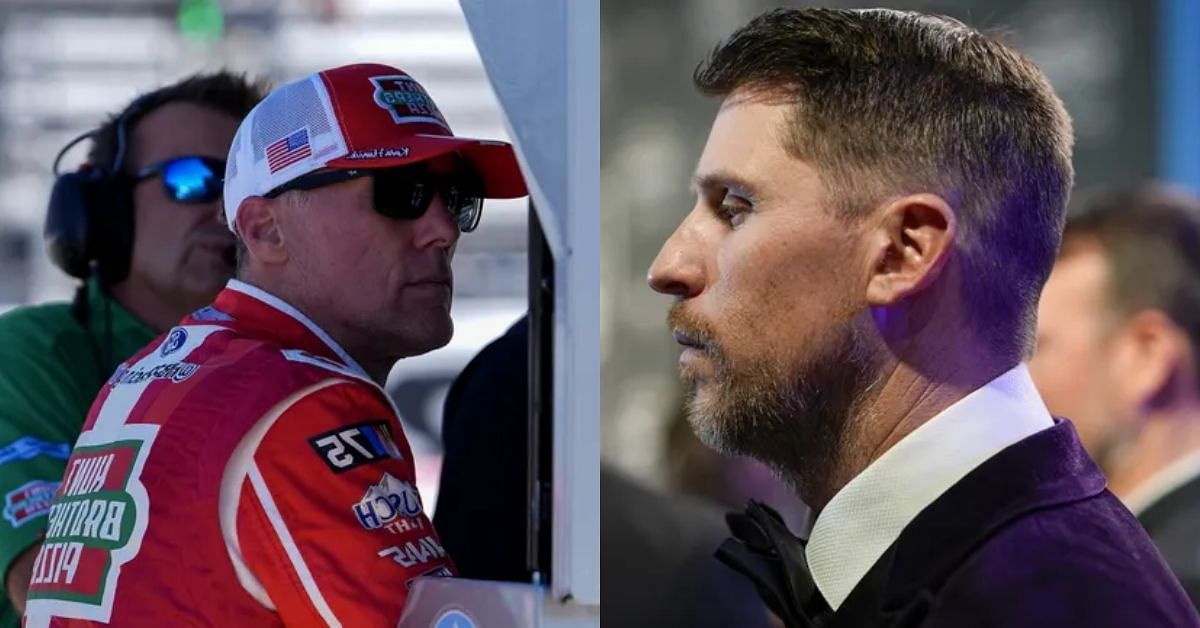 Kevin Harvick and Denny Hamlin reacting to NASCAR