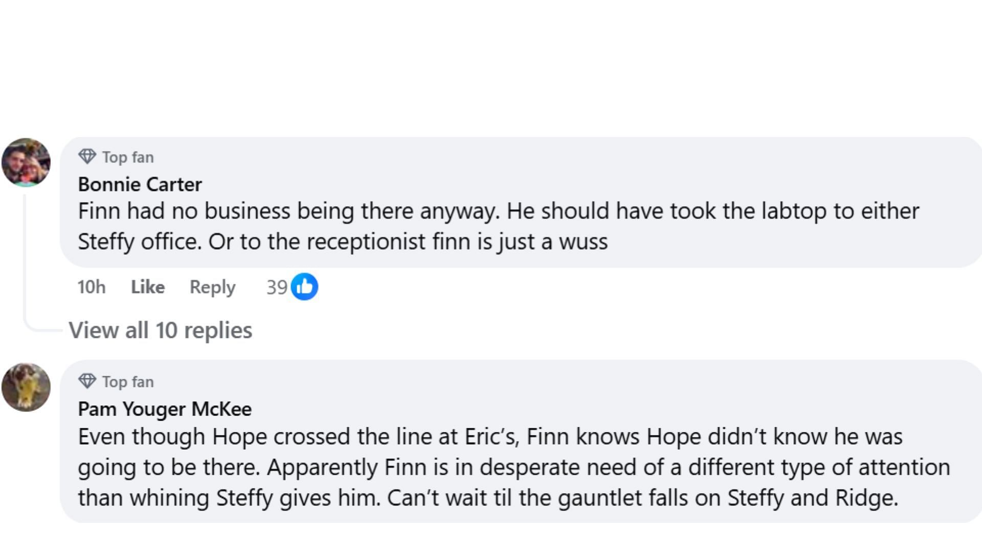 Fans questioning Finn&#039;s presence at the scene of misunderstanding (Image via Facebook/The Bold and the Beautiful-Voice of the Fans)