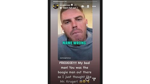 LeBron James reacts to Freddie Freeman's comments after the LA Lakers superstar misspelled the LA Dodgers star's name. [photo: @kingjames/IG]