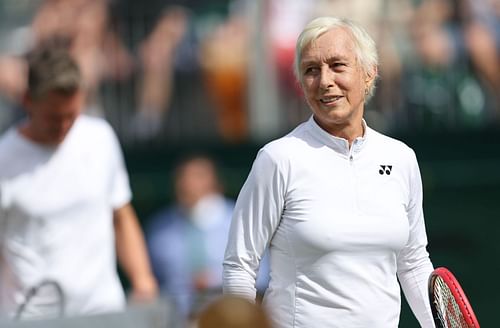 Martina Navratilova during her Mixed Invitational Doubles match during the Championships Wimbledon 2024 at All England Lawn Tennis and Croquet Club in London, England. (Photo via Getty Images)