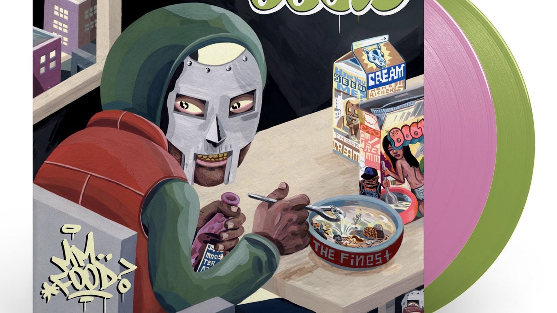 The official vinyl covers for MF Doom&#039;s re-released 2004 album &#039;MM..Food&#039; (Image via X/@MFDOOM)