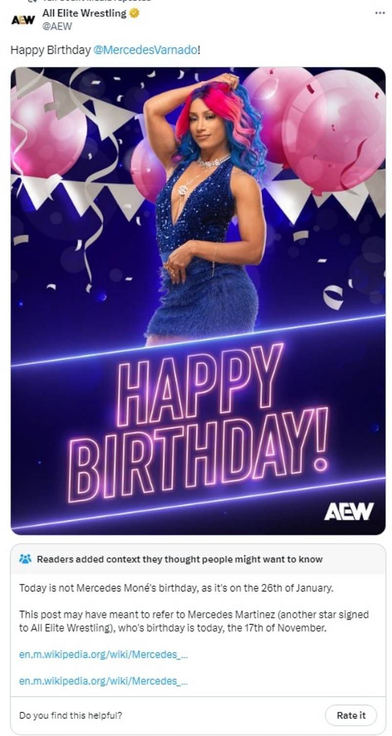 Screengrab of AEW&#039;s now-deleted post (Source: AEW&#039;s X account)