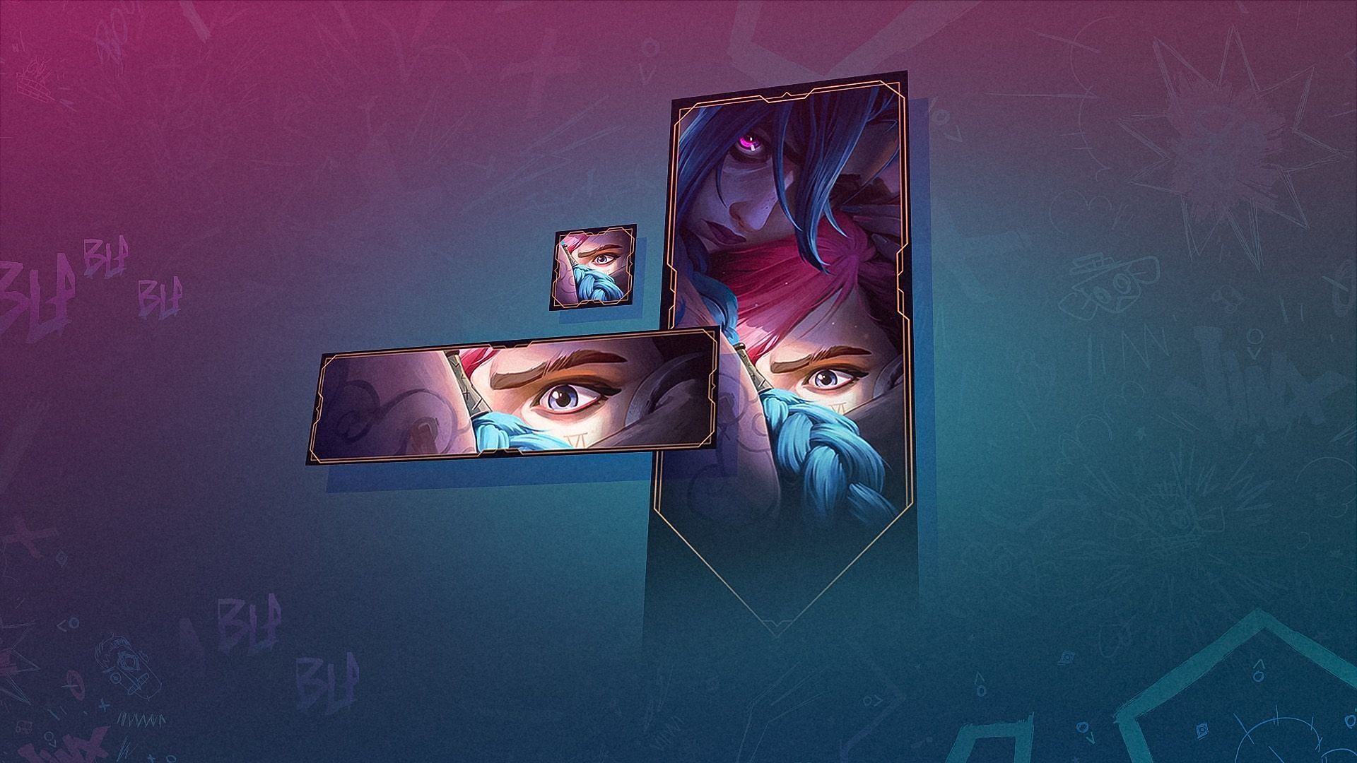 Jinx embraces Vi in the new Arcane Season 2 Collector&#039;s Set bundle player card (Image via Riot Games)