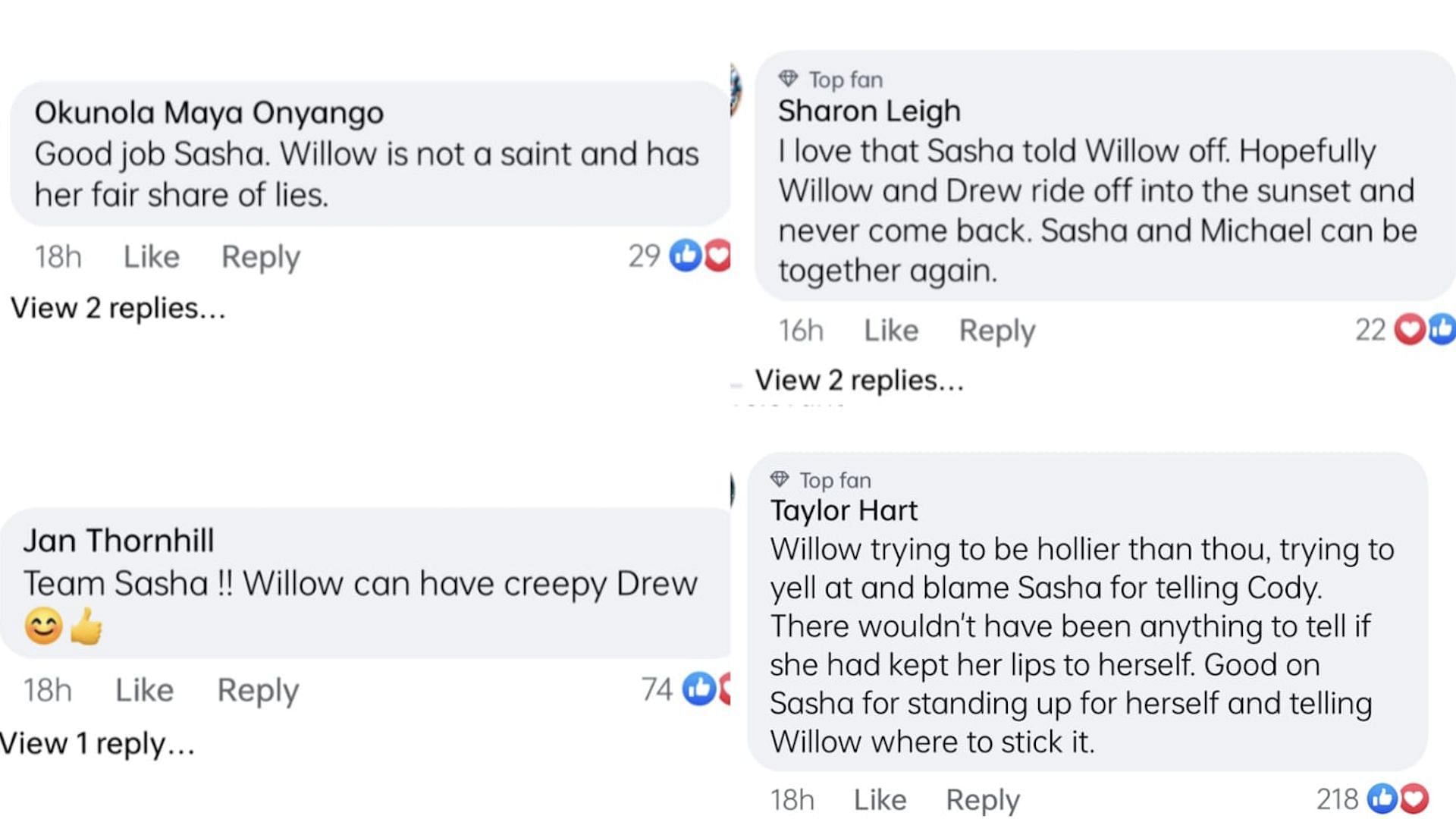 Screenshots of the comments (Image via Facebook / General Hospital)