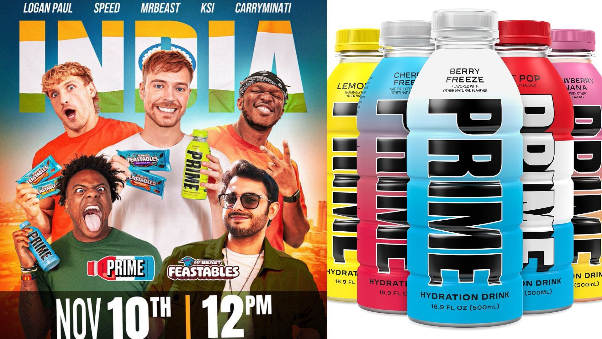 PRIME and Feastables reportedly launching in India this month (Image via DrinkPrime/X, drinkprime.com)