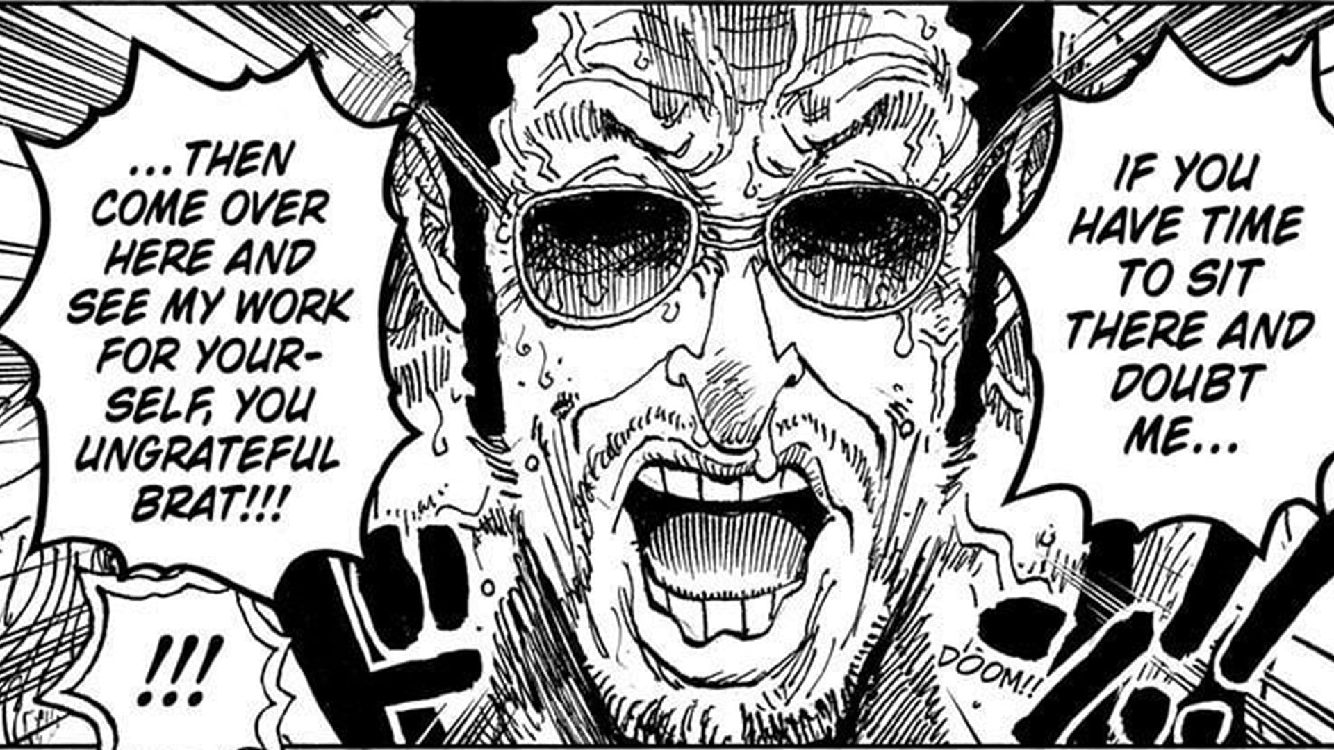 Kizaru&#039;s emotional outburst in One Piece chapter 1124 (Image via Shueisha)