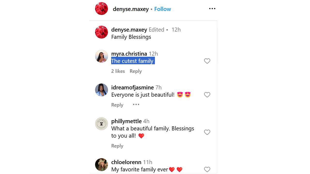 Tyrese Maxey&#039;s girlfriend, Myra Gordon, reacts to his mother&#039;s Instagram Thanksgiving photos. [photo: @denyse.maxey/IG]