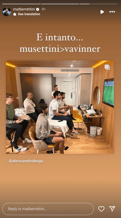 Matteo Berrettini's Instagram story on Tuesday (Source: Instagram - @matberrettini)