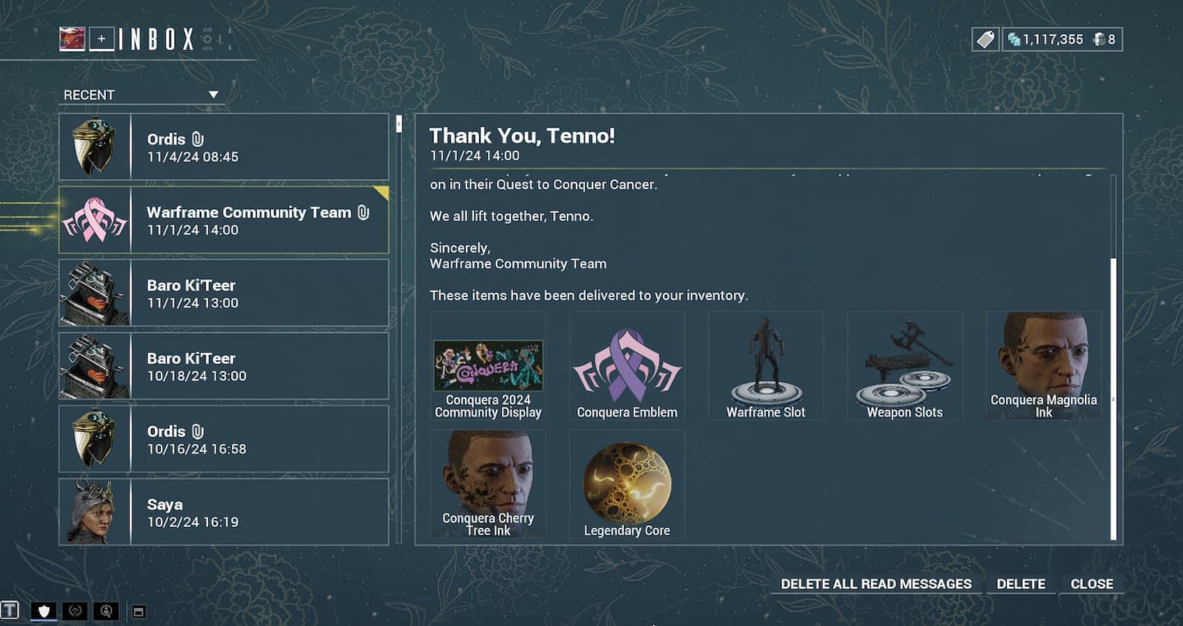 The Legendary Core is deposited automatically upon login (Image via Digital Extremes)