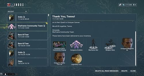 The Legendary Core is deposited automatically upon login (Image via Digital Extremes)