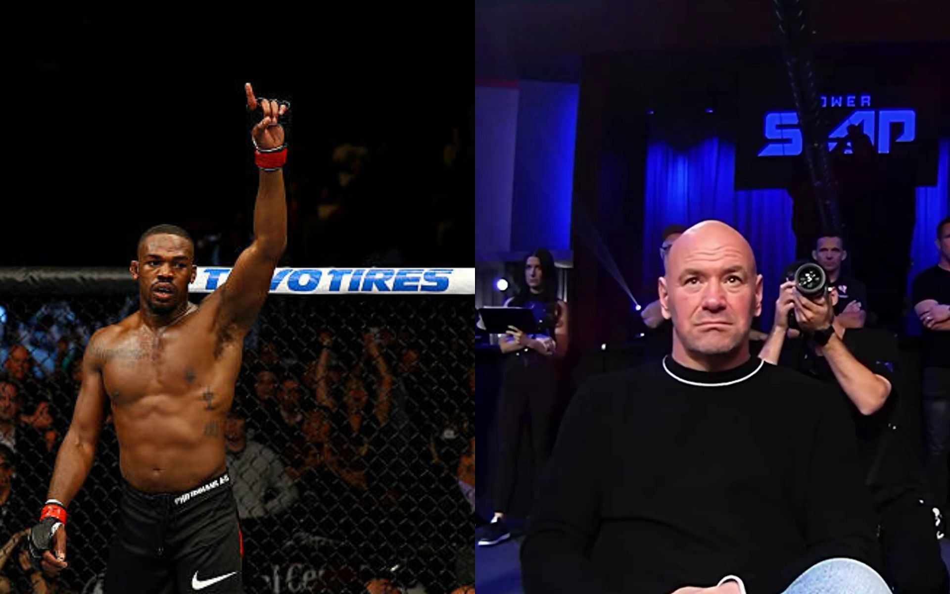 Jon Jones (left) supports Dana White