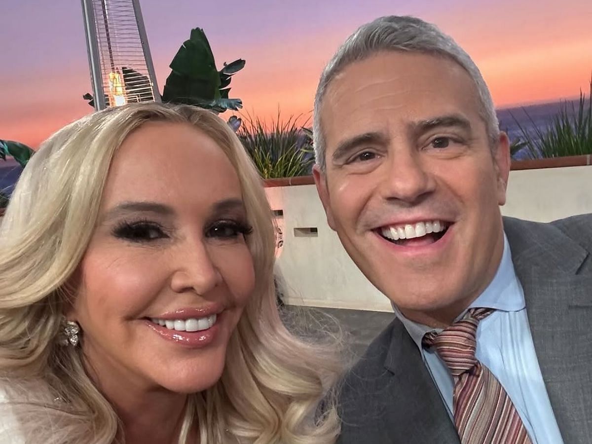 Shannon Beador and Andy Cohen at The Real Housewives of Orange County reunion 