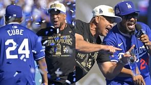 WATCH: Dodgers manager Dave Roberts shows off his hilarious dance moves with Ice Cube rapping at World Series celebrations in LA