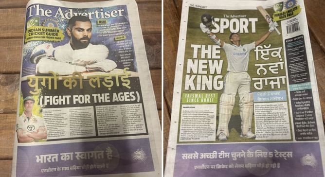 [In Pictures] Australian newspaper shares Virat Kohli, Yashasvi Jaiswal’s pictures with Hindi, Punjabi fonts to hype 2024-25 Border Gavaskar Trophy