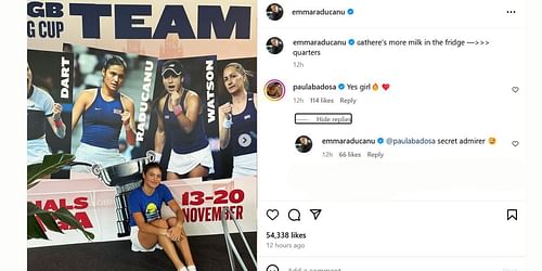 Paula Badosa's comment on Emma Raducanu's post (Image: Instagram @emmaraducanu)