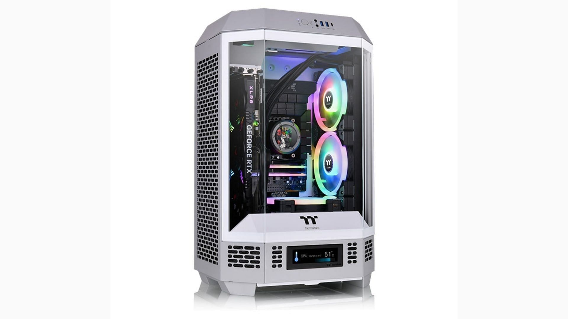 The Tower 300 features a striking appearance with a unique vertical design (Image via Thermaltake)