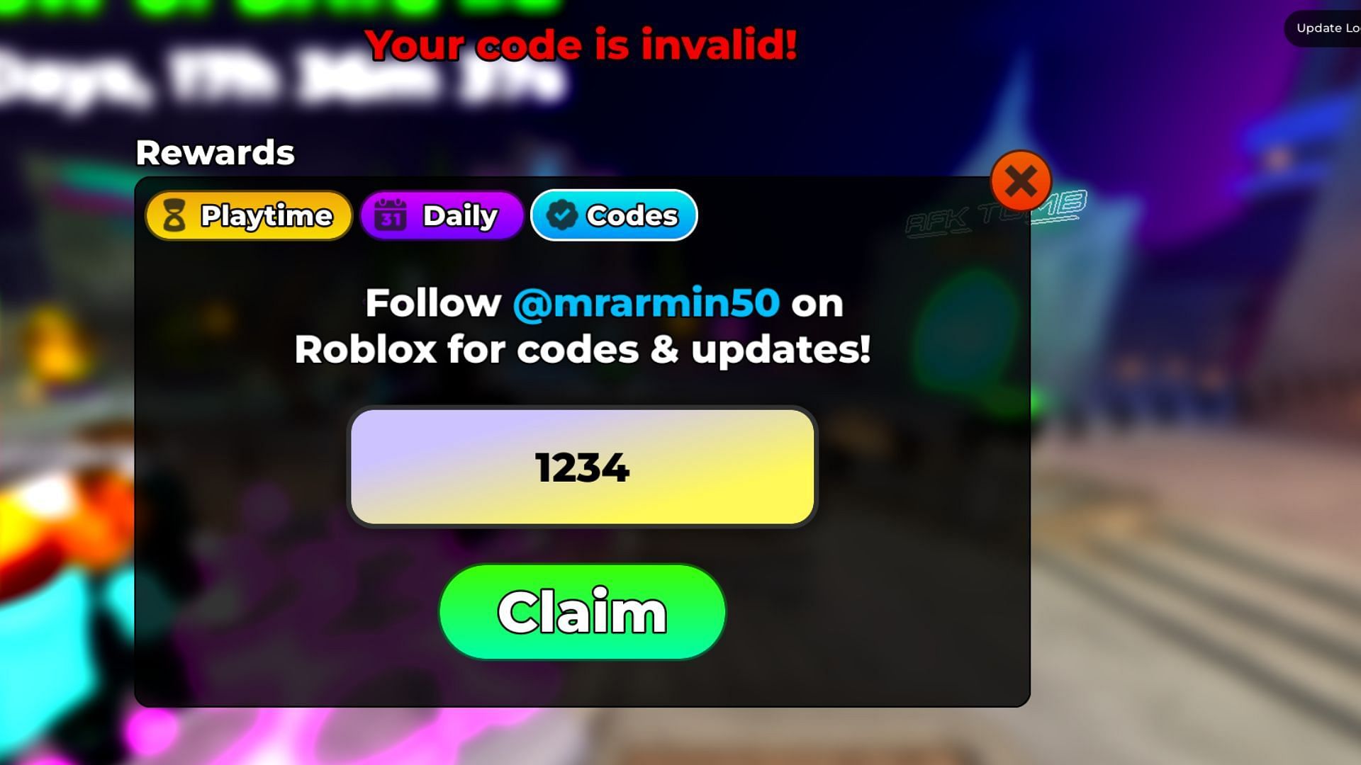 Horror Tower Defense invalid code issue (Image via Roblox)