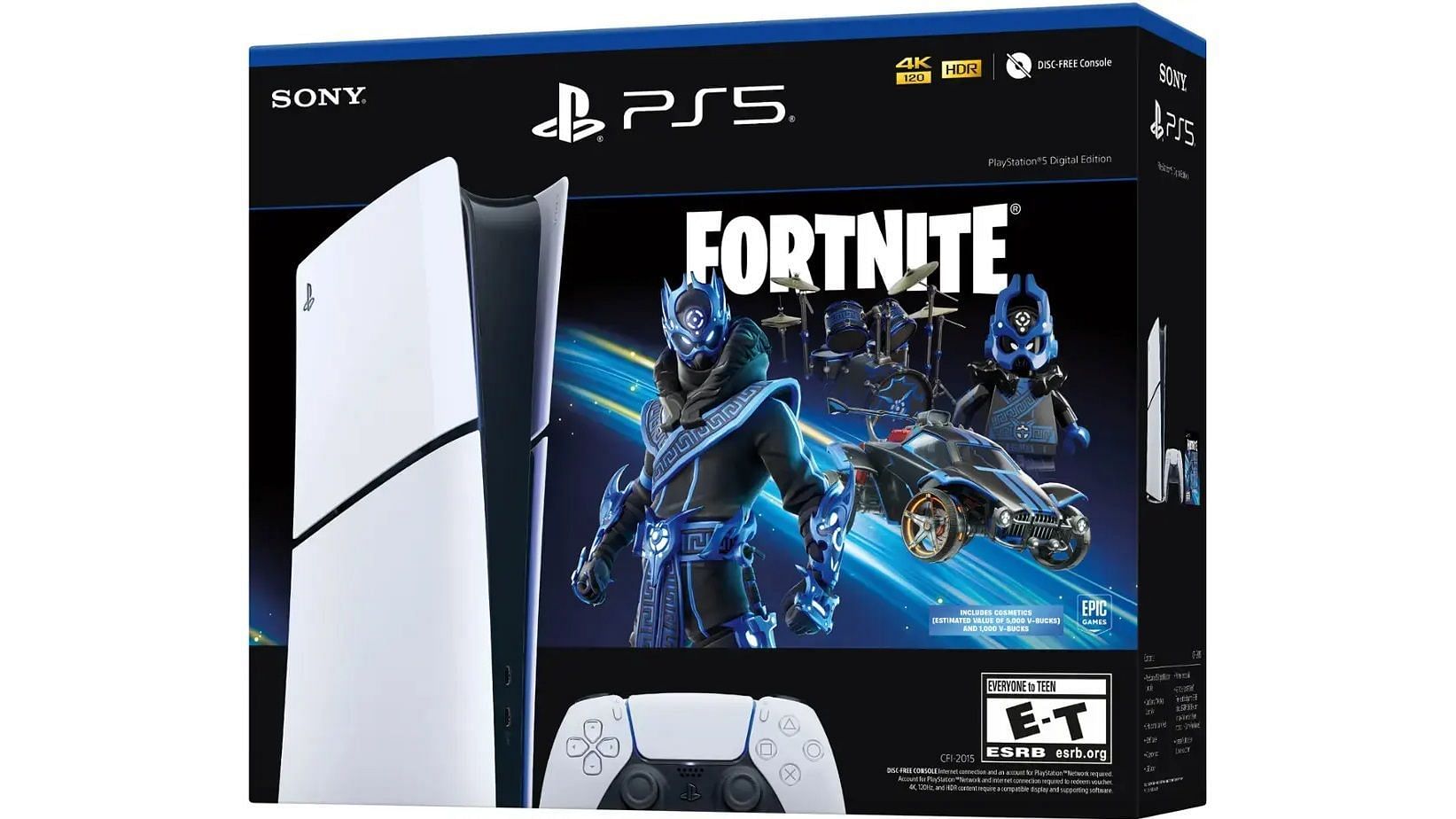 The Sony PS5 Slim Console Fortnite Cobalt Star Bundle Box (Image via Sony)