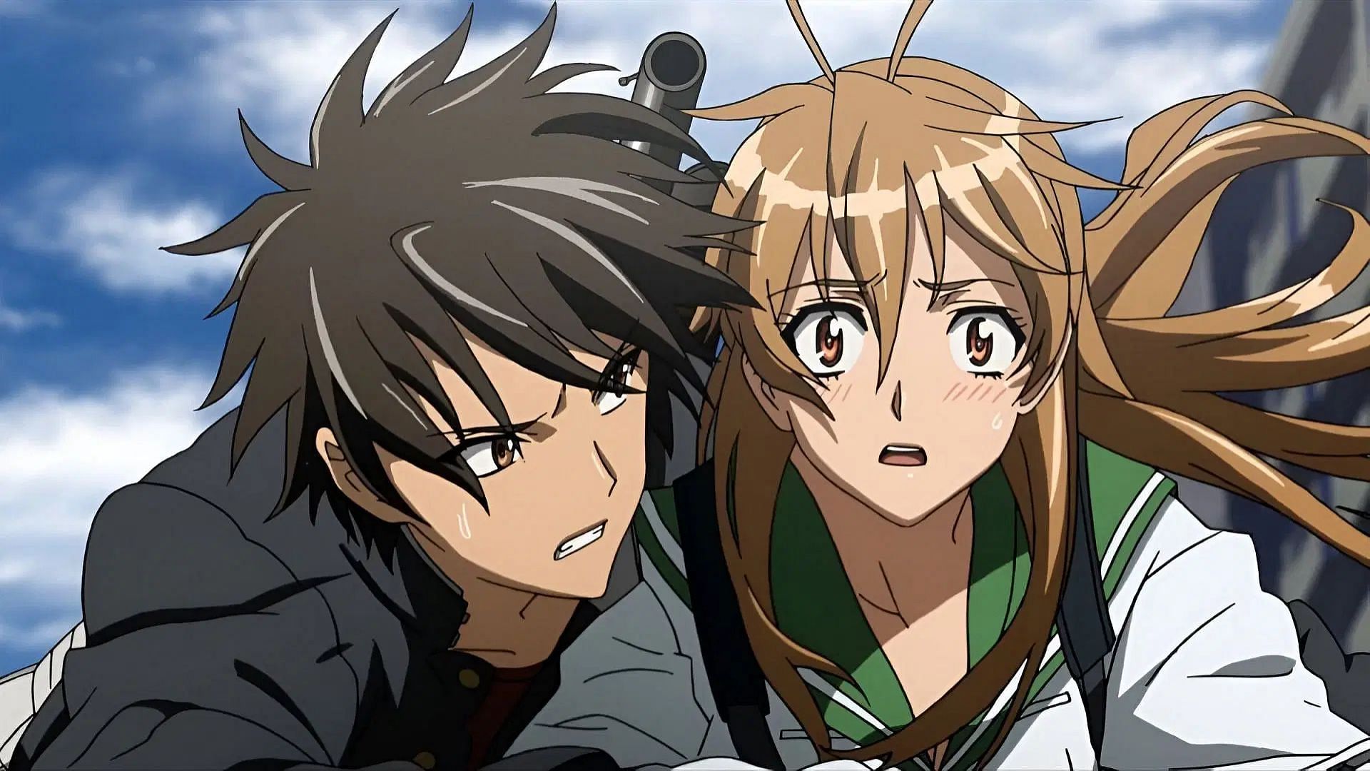 Takeshi and Rei as shown in the High School of the Dead anime (Image via Studio Madhouse)