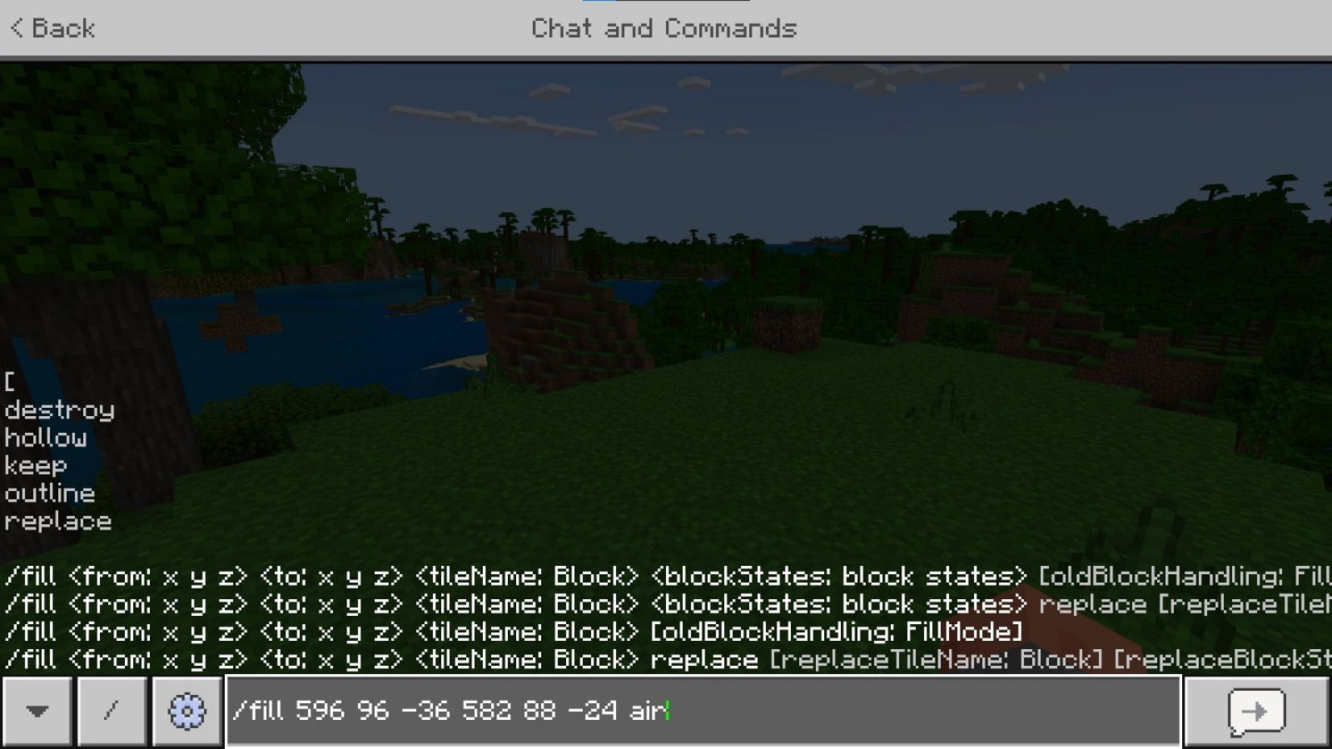 Using the fill command in Minecraft (Image via Mojang Studios)