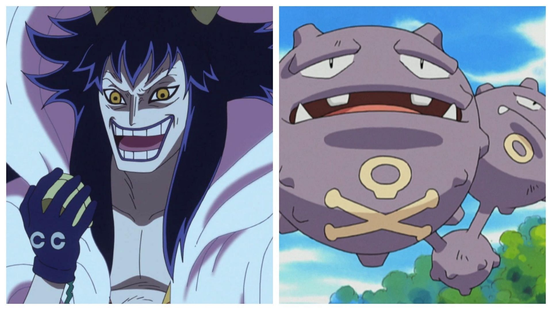 Caesar in One Piece and Weezing in Pok&eacute;mon (Image via Toei Animation/The Pok&eacute;mon Company)