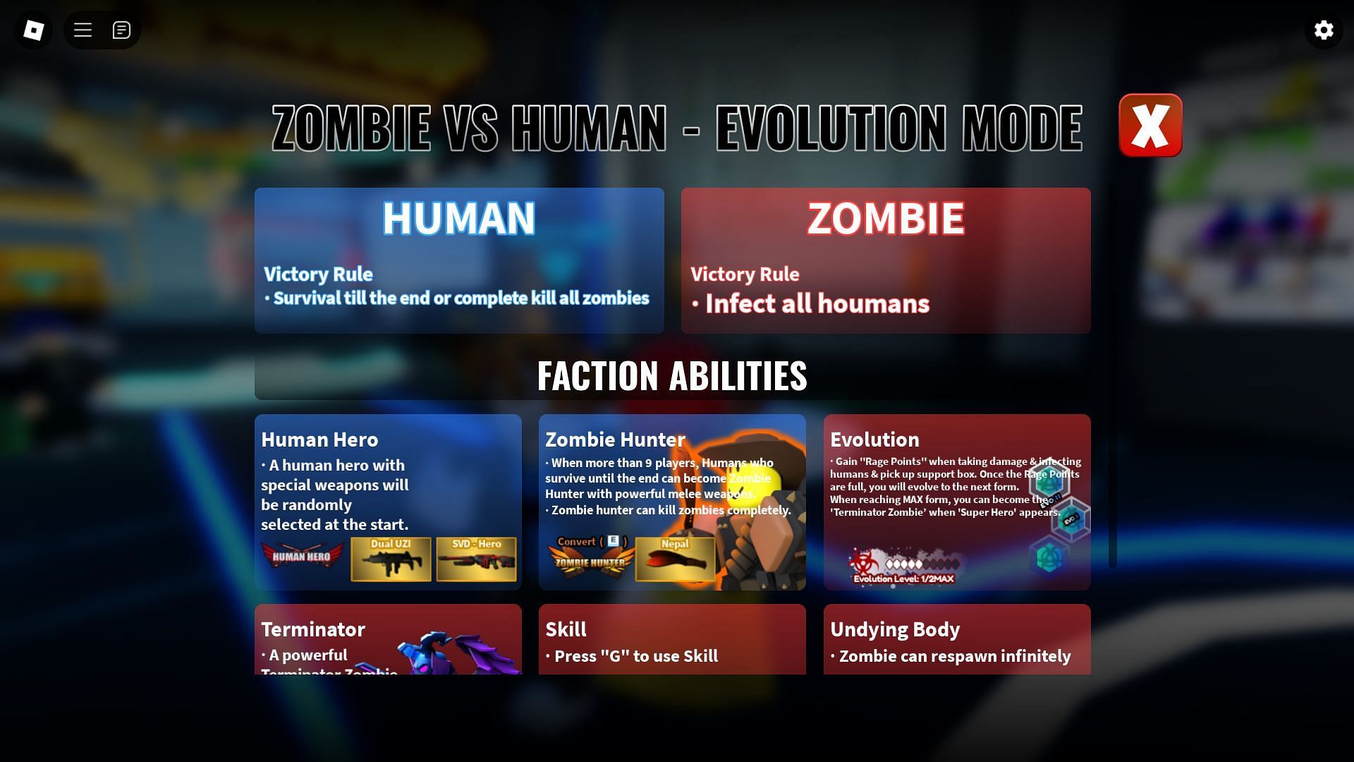 Evolution Mode ruleset (Image via Roblox)