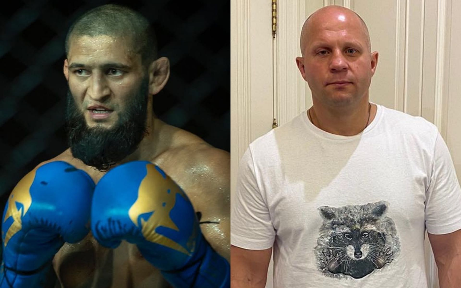 Khamzat Chimaev (left)  responds to whether he would consider training with Fedor Emelianenko (right) [Image courtesy: @khamzat_chimaev and @fedoremelianenkoofficial on Instagram]