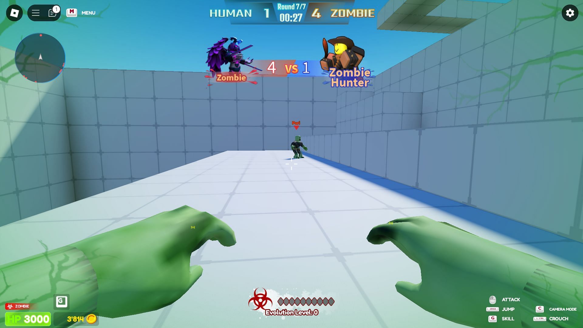 Evolution Mode Zombie gameplay (Image via Roblox)