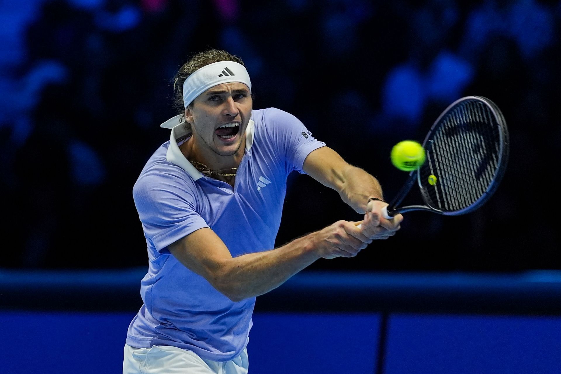 Alexander Zverev hits a backhand at ATP Finals 2024