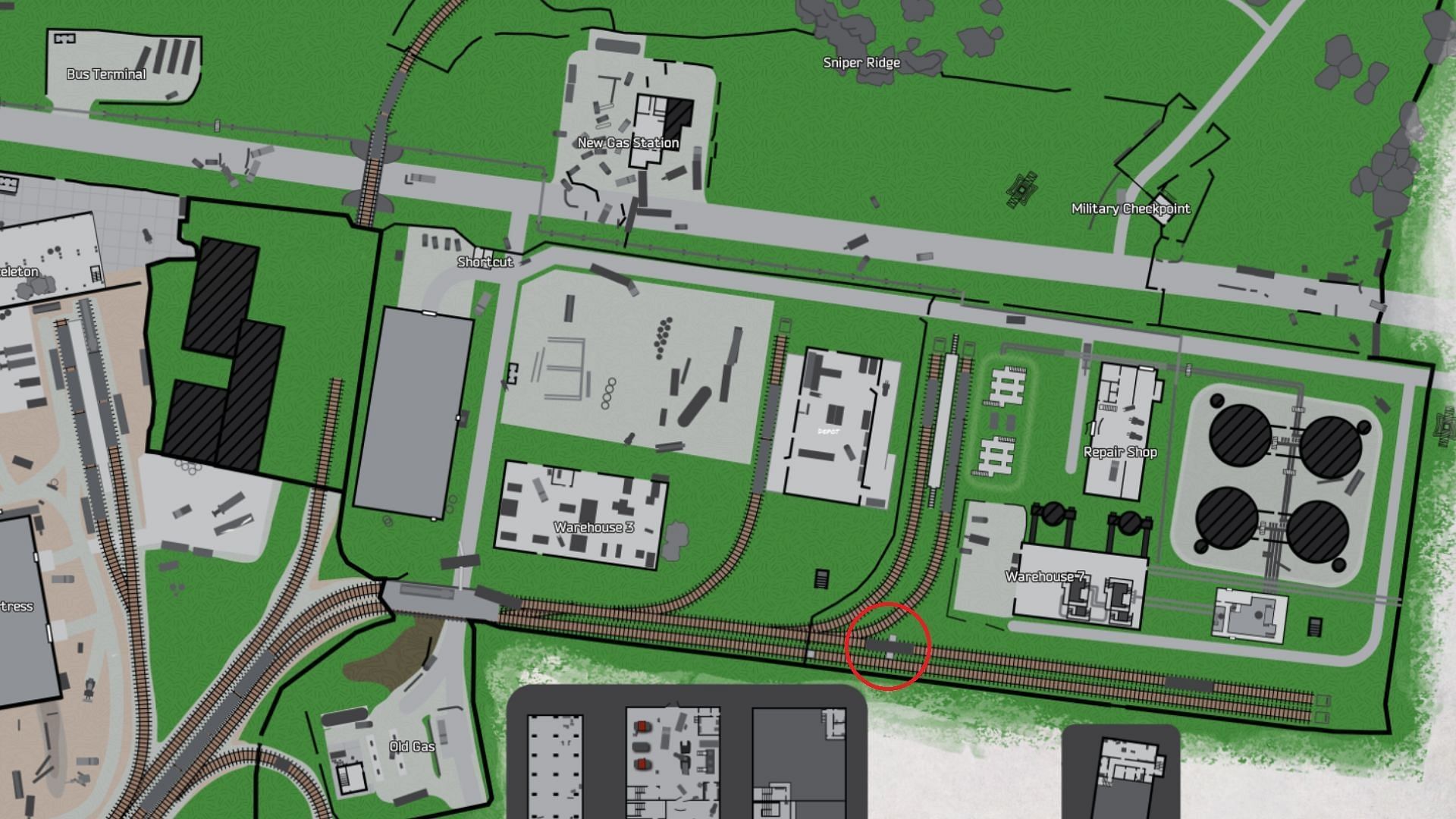 Location of the train carriage on Customs (Image via Battlestate Games || Map Genie)