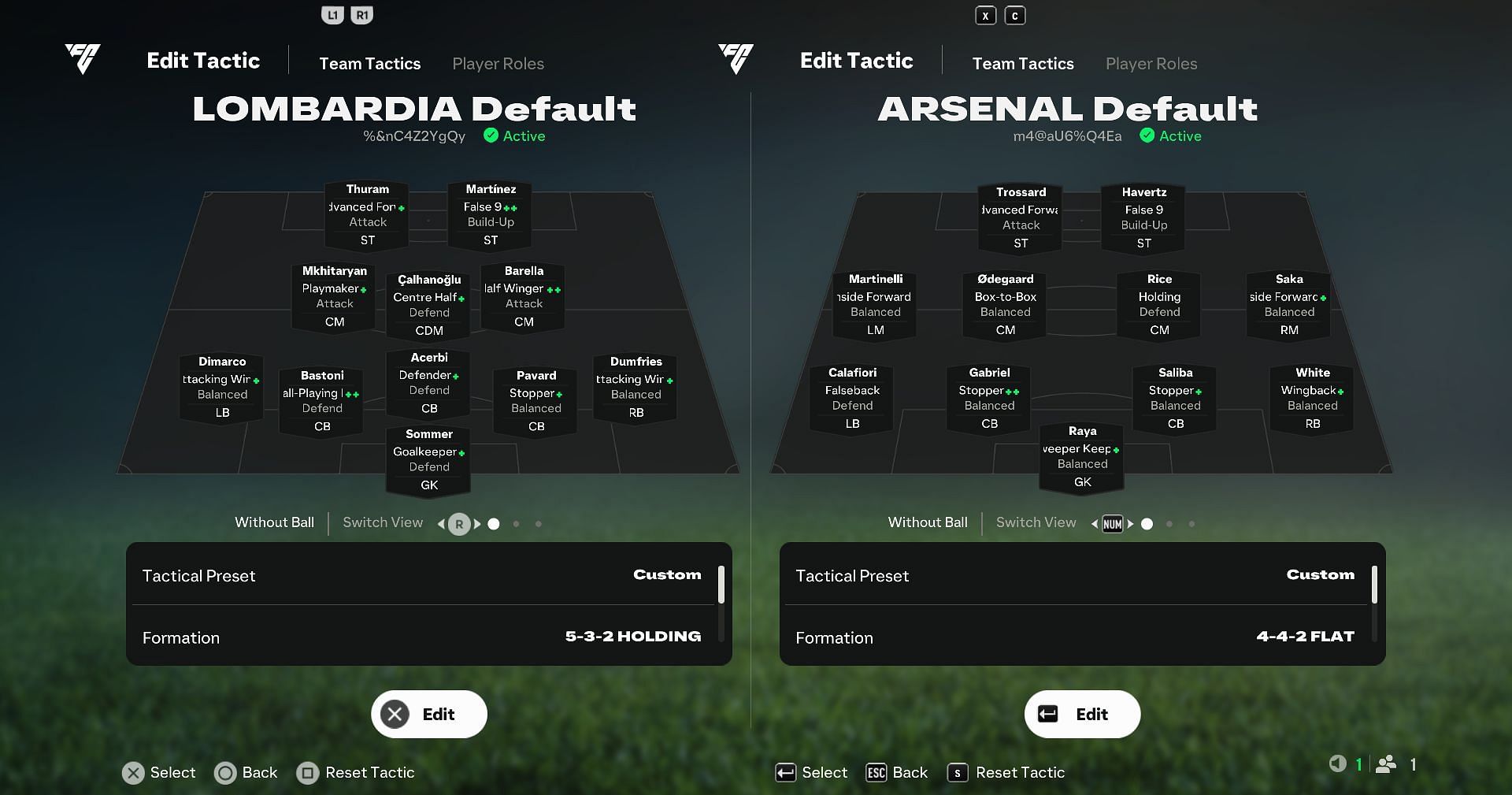 Arsenal vs Inter (Lombardia): Custom tactics (Image via EA)