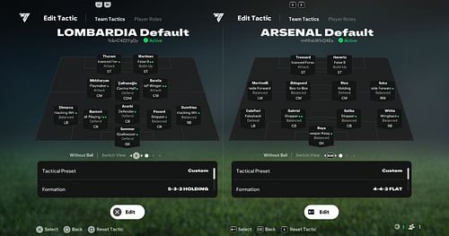 Arsenal vs Inter (Lombardia): Custom tactics (Image via EA)