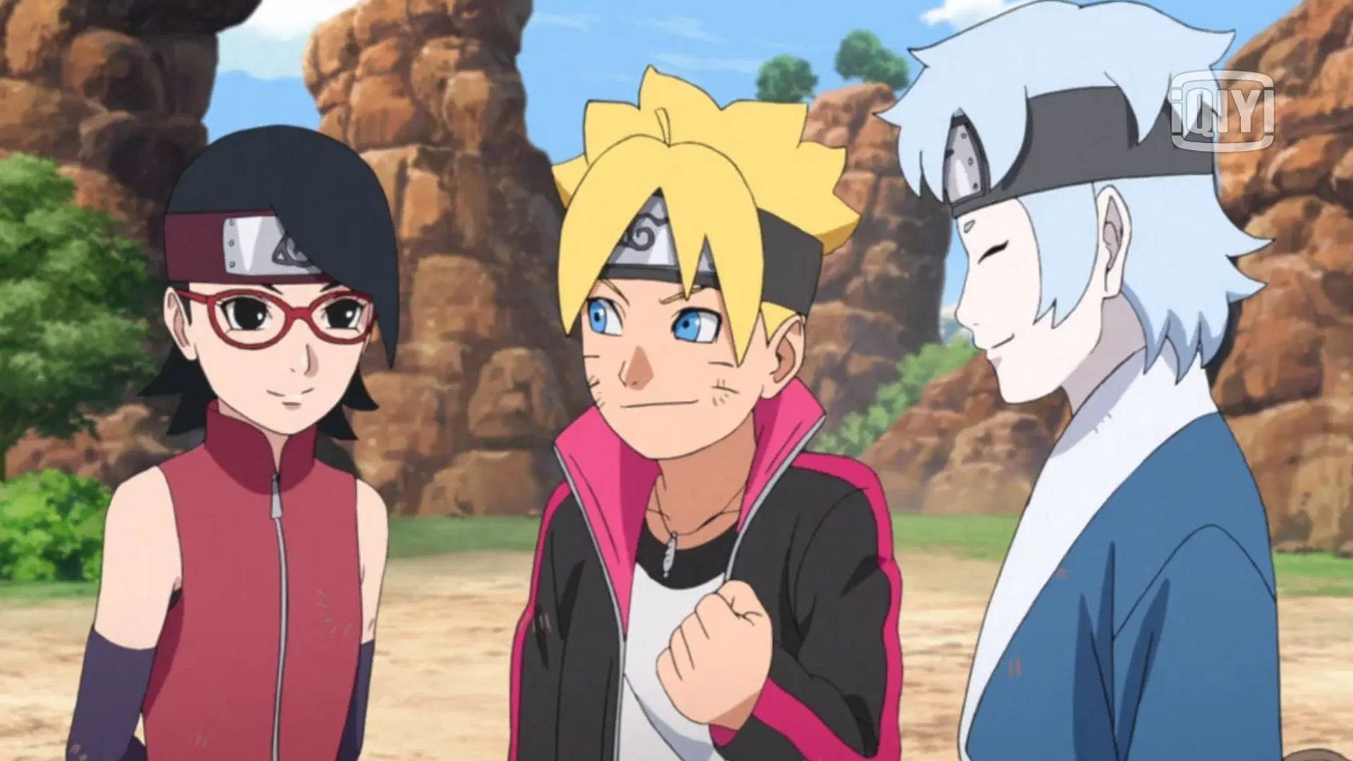 Team Seven during the Chunin Exams in Boruto part 1 (Image via Studio Pierrot)