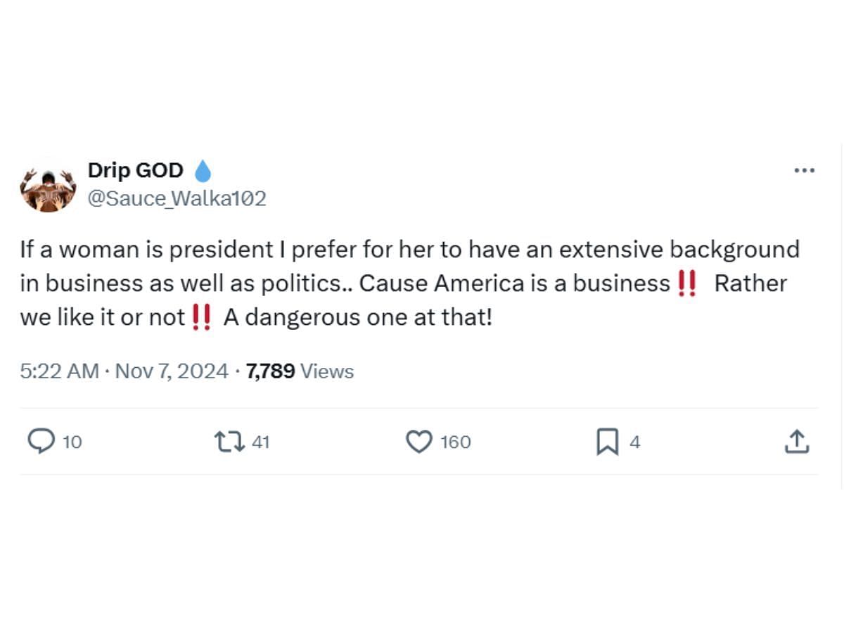 Walka&#039;s tweet about a female president in America (Image via X/ @Sauce_Walka102)