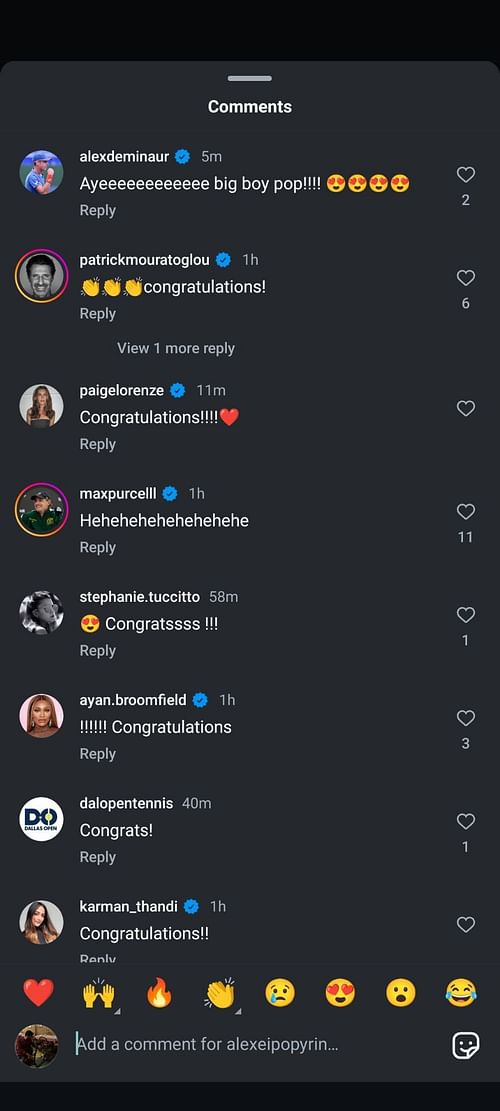 Comments on Alexei Popyrin's Instagram post. (Image: Instagram @alexeipopyrin)