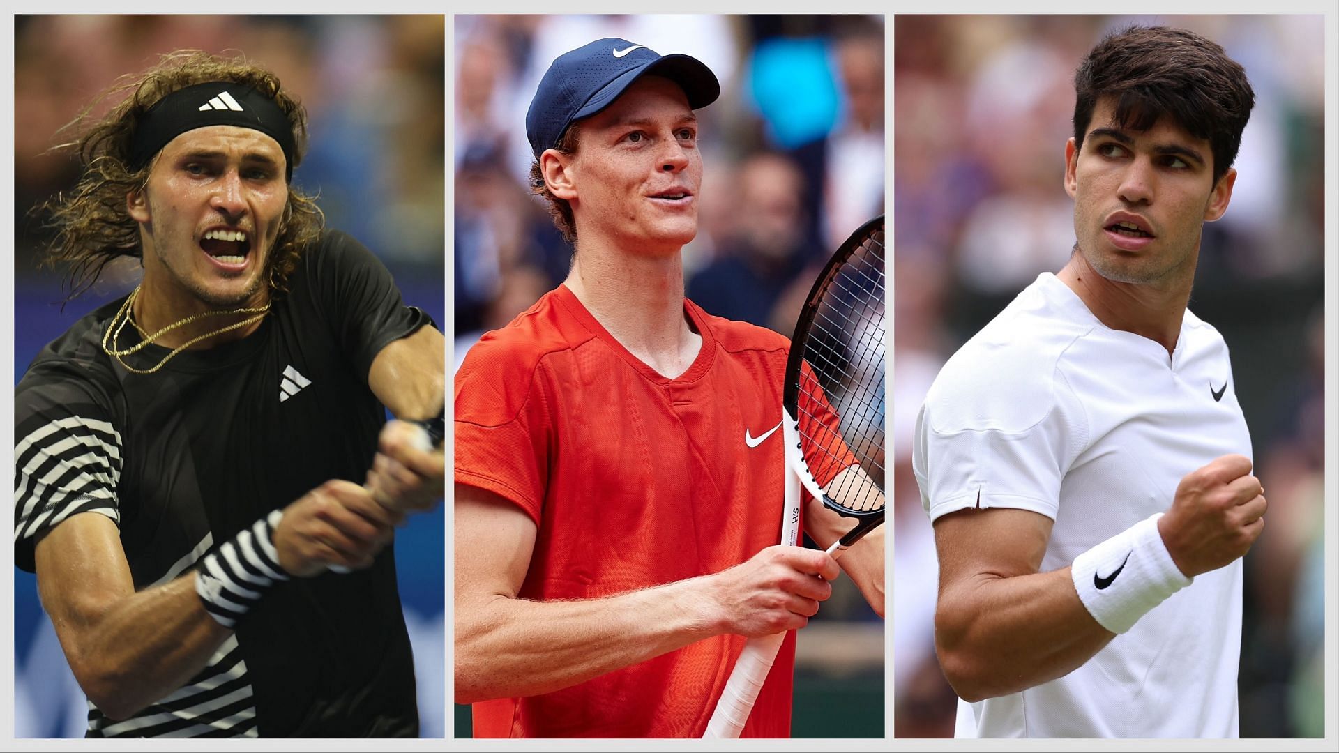 Alexander Zverev (L), Jannik Sinner (center), Carlos Alcaraz (R), Sources: Getty