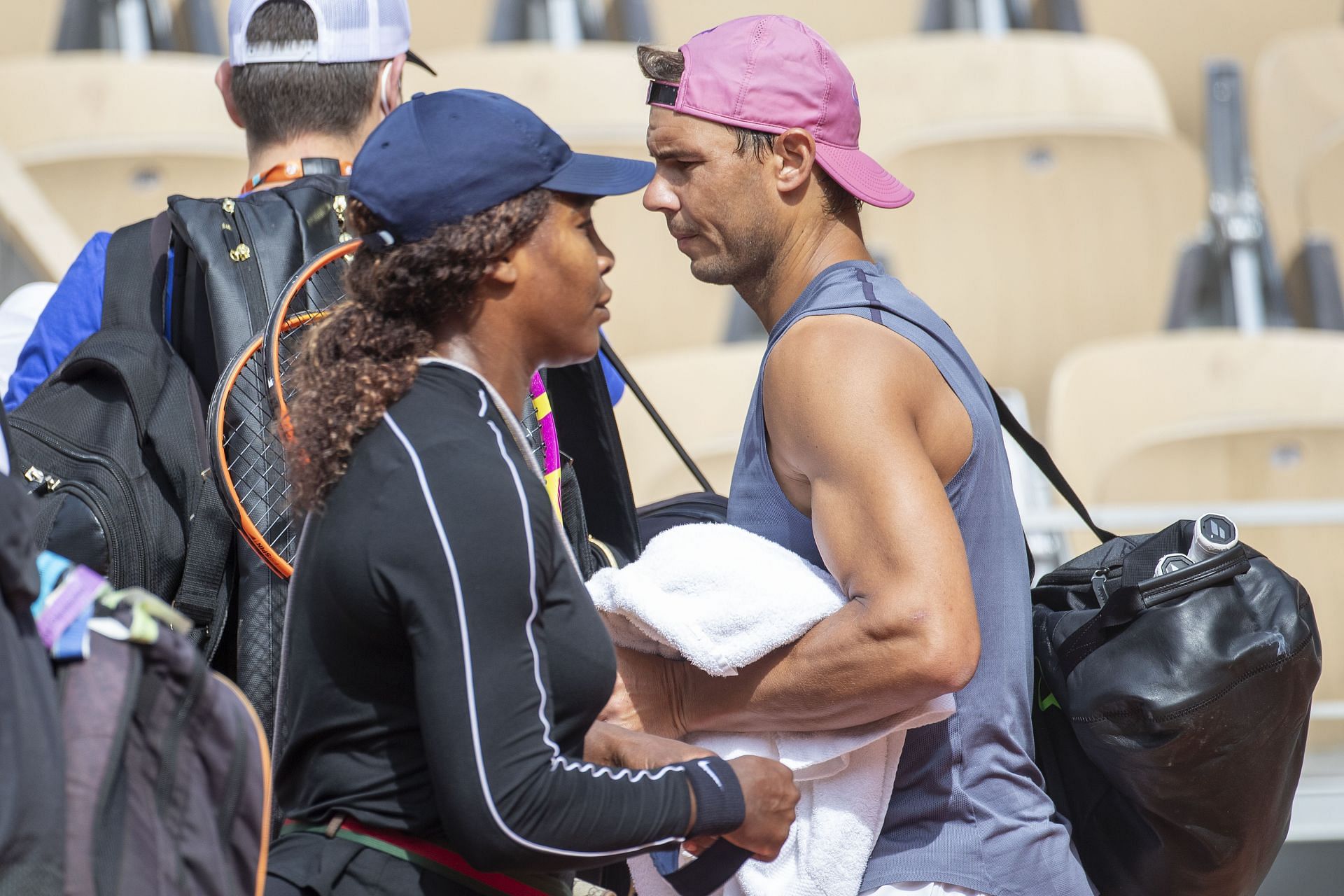 French Open Tennis. Roland-Garros 2021. - Serena Williams passes Rafael Nadal in practice (Image: Getty)