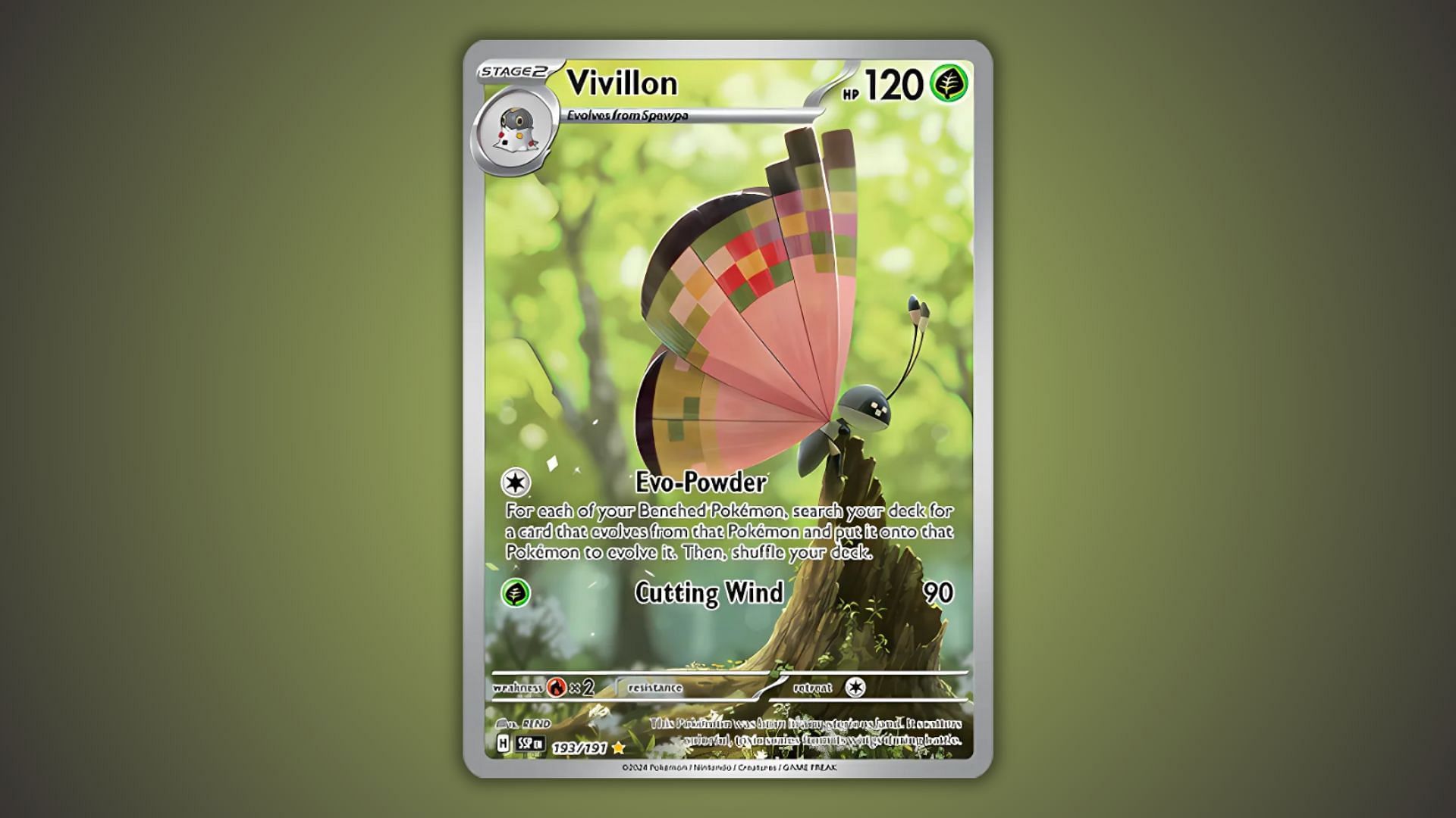 Vivillon's card in the Surging Sparks expansion (Image via The Pokemon Company)