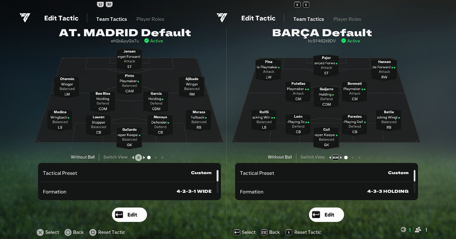 Atletico Madrid vs Barcelona: Player Roles (Image via EA Sports)