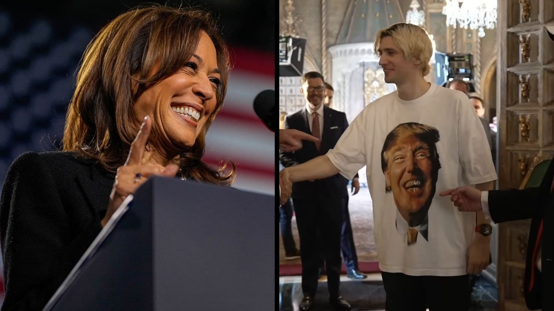 xQc bets $700K on Kamala Harris winning the US Presidential Elections despite meeting Donald Trump earlier this year (Image via Kamala Harris/Instagram, xQc Clips/YouTube)