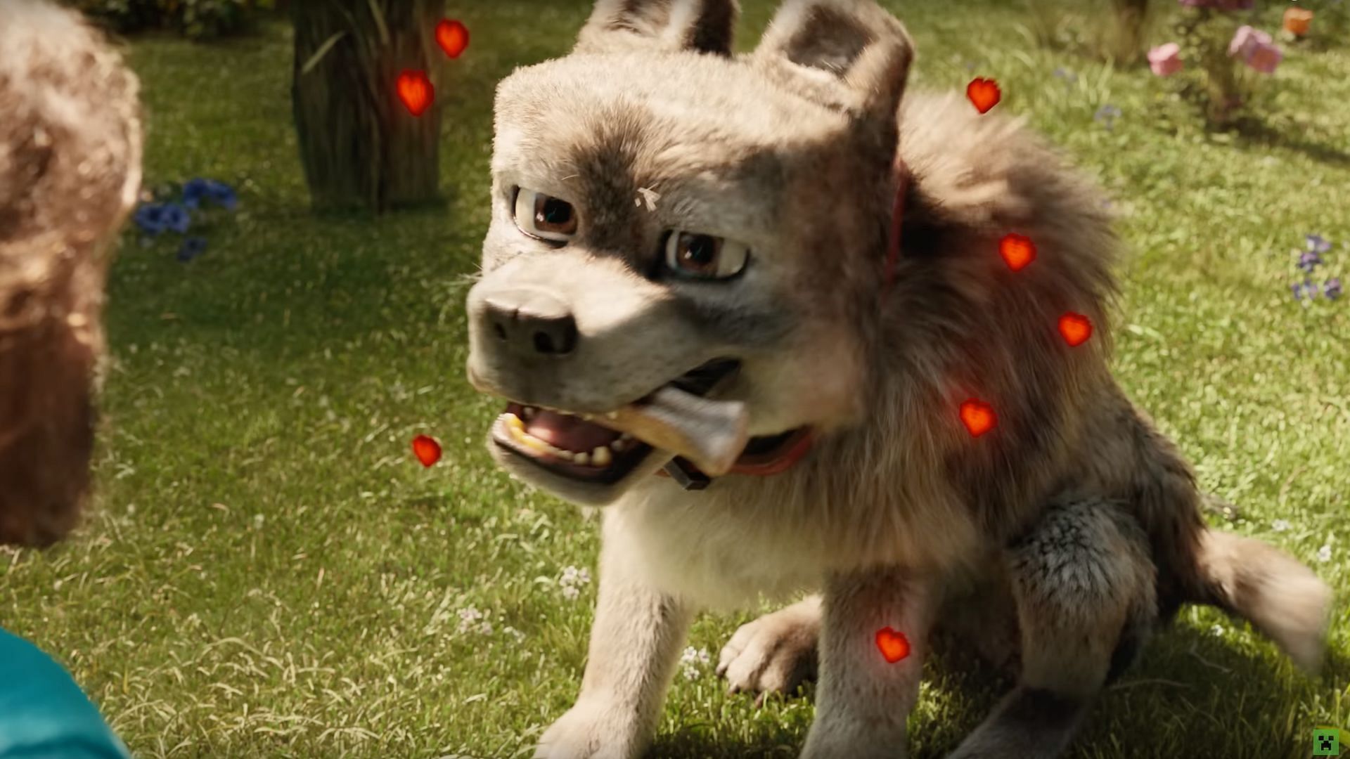 The tamed wolf design in the Minecraft movie (Image via Warner Brothers/Mojang Studios)