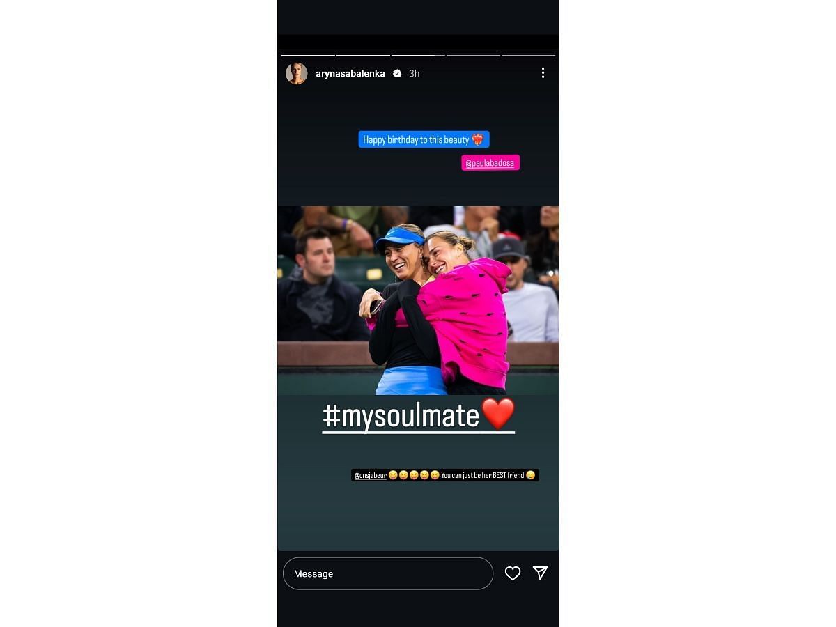 Aryna Sabalenka’s Instagram story